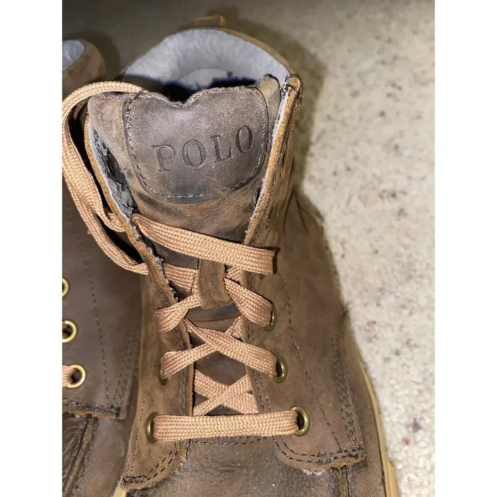 Polo Ralph Lauren Tedd Brown Leather High Top Sneakers Men’s 8D Preppy Moc Toe
